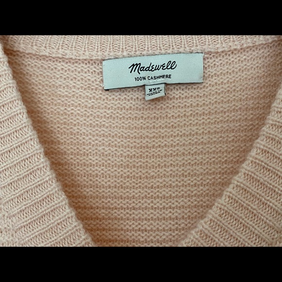 EUC Madewell 100% Cashmere Bubble Sleeve V- neck Sweater, Powder Pink - Picture 4 of 7